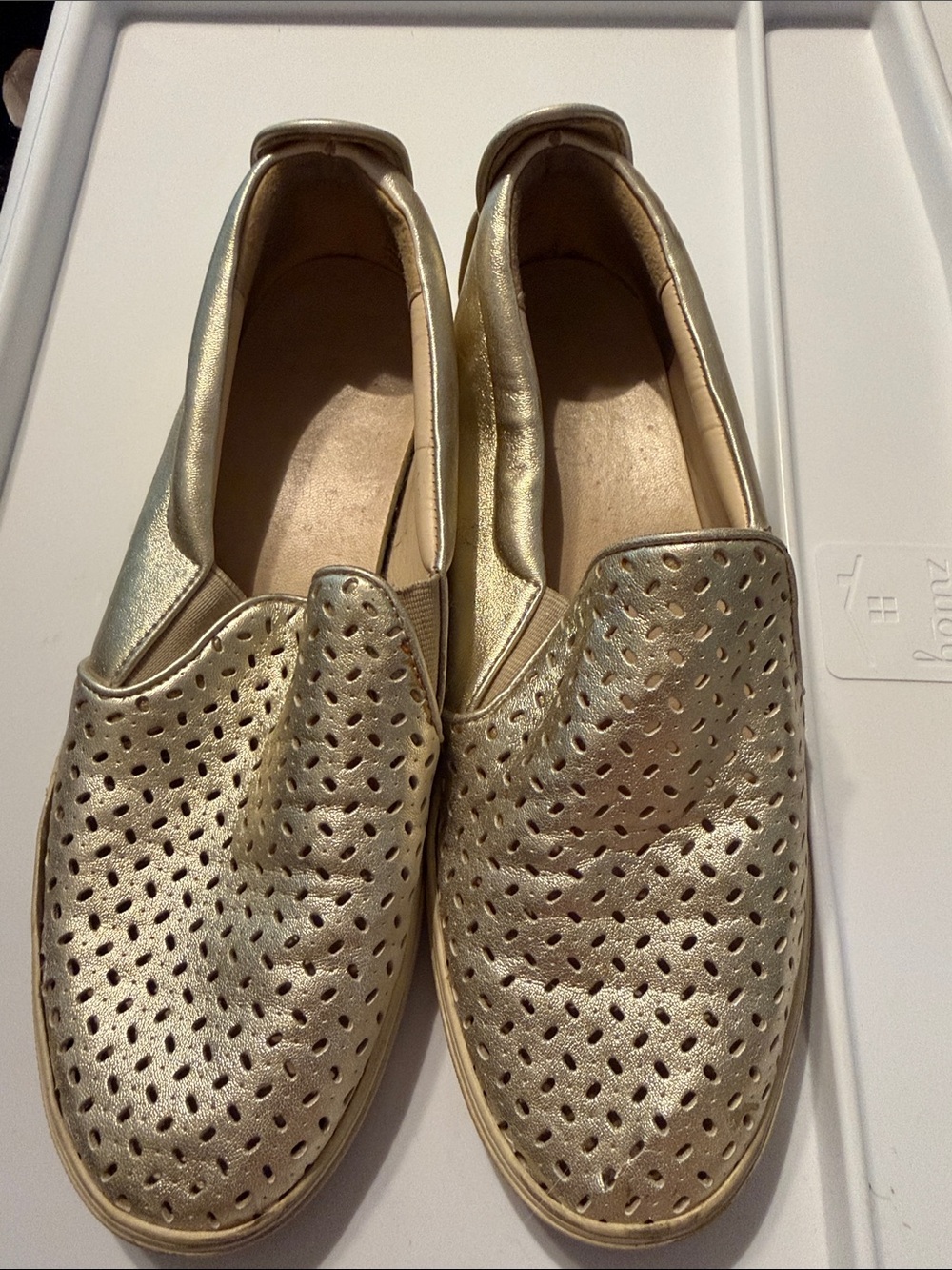 Nine West Metallic Gold Perforated Slip-On Flats